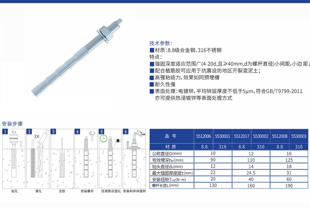 特殊倒锥形化学锚栓